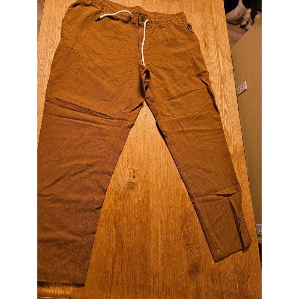 Woolly Clothing Co Merino Wool Canvas Pants Brown Mens Large Elastic Waist 0184